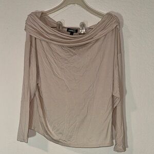 Express Off-Shoulder Draped Long Sleeve Top – Size S, Blush‎ Nude, NWT